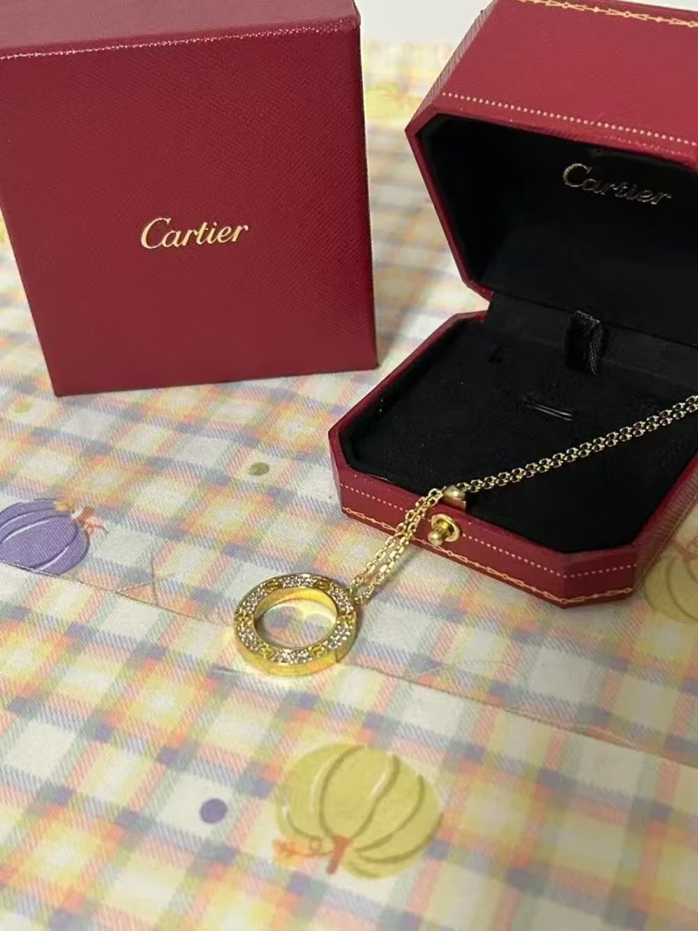 Cartier Gold Circle Pendant Necklace with Pavรฉ Diamonds